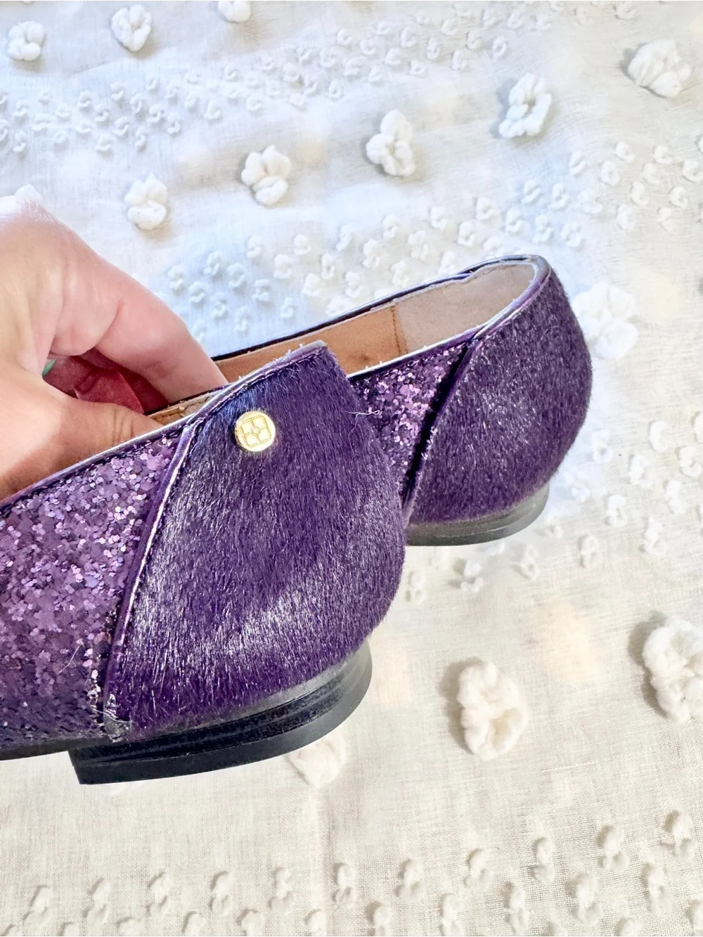 IMAN Purple Pony Hair Glitter Loafers 11 Smoking Slipper Glam Party Flats K21